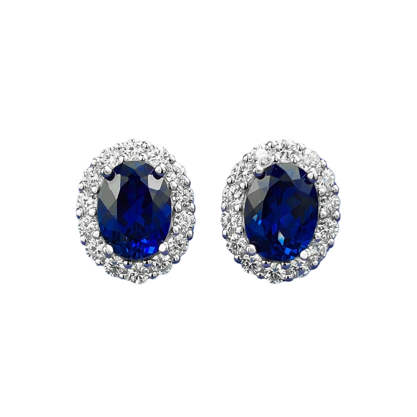 Mu Jing Jewelry S925 Silver Pigeon Blood Red 6*8mm Oval Blue Corundum Earrings Fashion Daily Joker Earrings