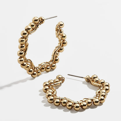 European And American Exaggerated Cold Style Geometric Polygonal Large Earrings Wrapped With Alloy Beads Personalized Asymmetrical Ring Earrings