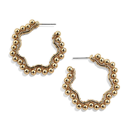 European And American Exaggerated Cold Style Geometric Polygonal Large Earrings Wrapped With Alloy Beads Personalized Asymmetrical Ring Earrings