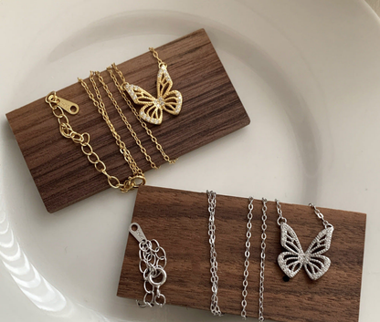 S925 Sterling Butterfly Necklace for Women – Dainty Hollow Pendant with Micro-inlaid Zircon, Minimalist Clavicle Chain, Elegant Jewelry Gift