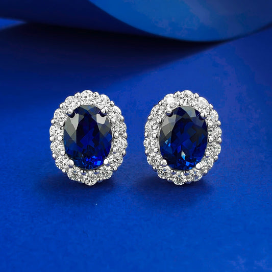 Mu Jing Jewelry S925 Silver Pigeon Blood Red 6*8mm Oval Blue Corundum Earrings Fashion Daily Joker Earrings
