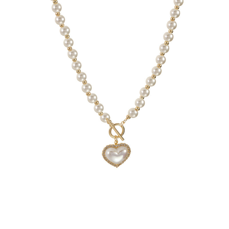 Light Luxury Pearl Love Necklace Women's 2023 New Trendy Niche Design Sense Collarbone Chain Fashionable All-match Neck Chain