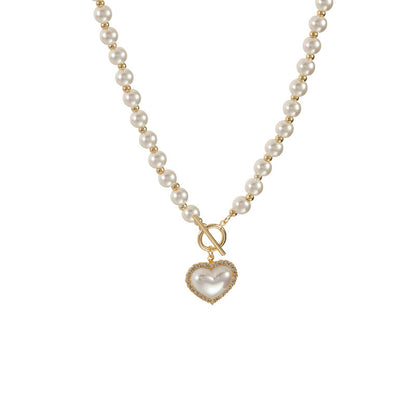 Light Luxury Pearl Love Necklace Women's 2023 New Trendy Niche Design Sense Collarbone Chain Fashionable All-match Neck Chain