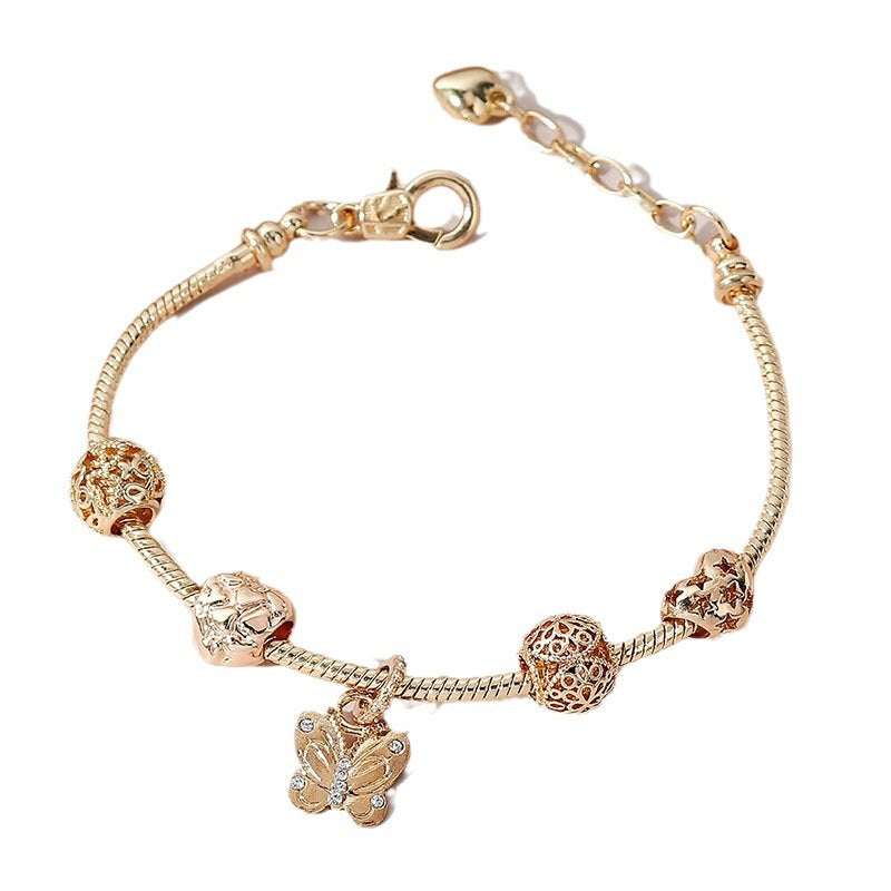 Panjia Bracelet Dora DIY Beaded Cross-border Explosions Adjustable Alloy Heart-shaped Butterfly Diamond Pendant Copper Bracelet