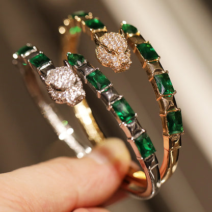 Deli Snow High Version Heavy Industry Zircon Leopard Bracelet Advanced Design Open Bracelet Cross-border Hot Sale In Europe And America