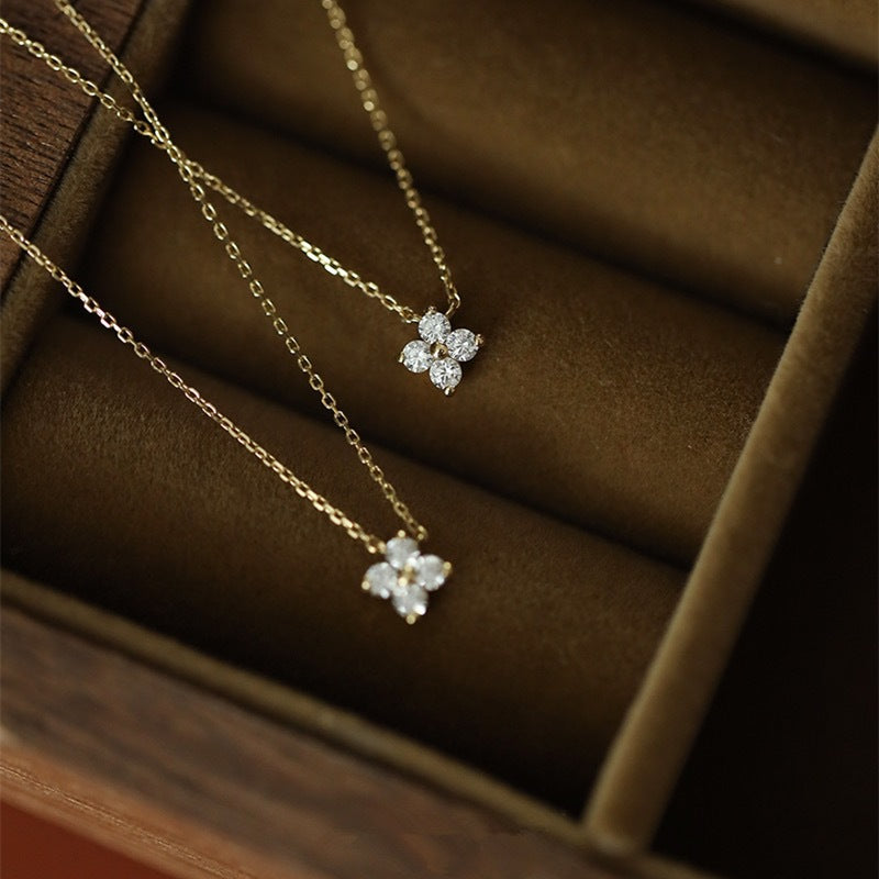 Lucky ~ S925 Silver Plated 14K Gold Four-Leaf Clover Compact Necklace Women's Clavicle Chain Accessible Luxury Niche High-End Design