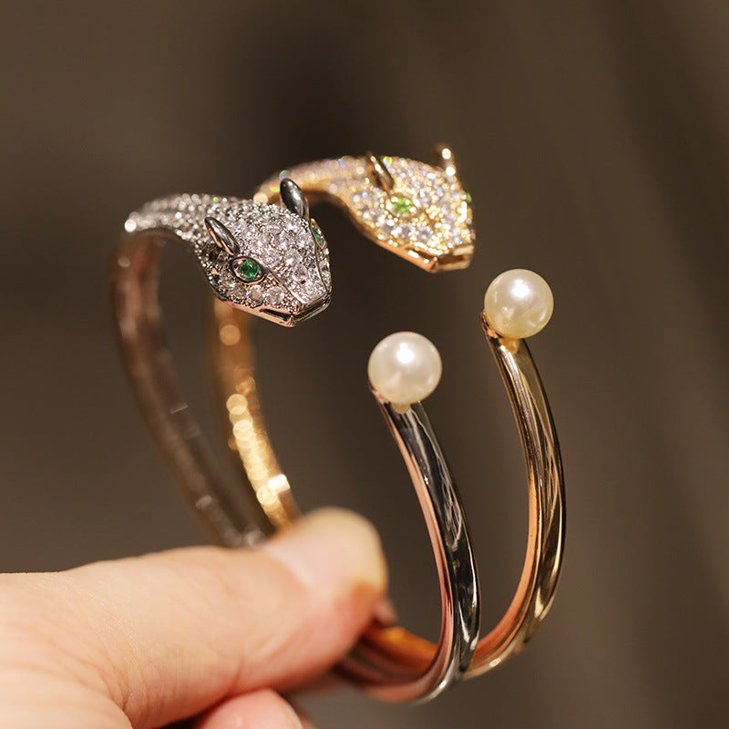 Deli Snow High Version Heavy Industry Zircon Leopard Bracelet Advanced Design Open Bracelet Cross-border Hot Sale In Europe And America