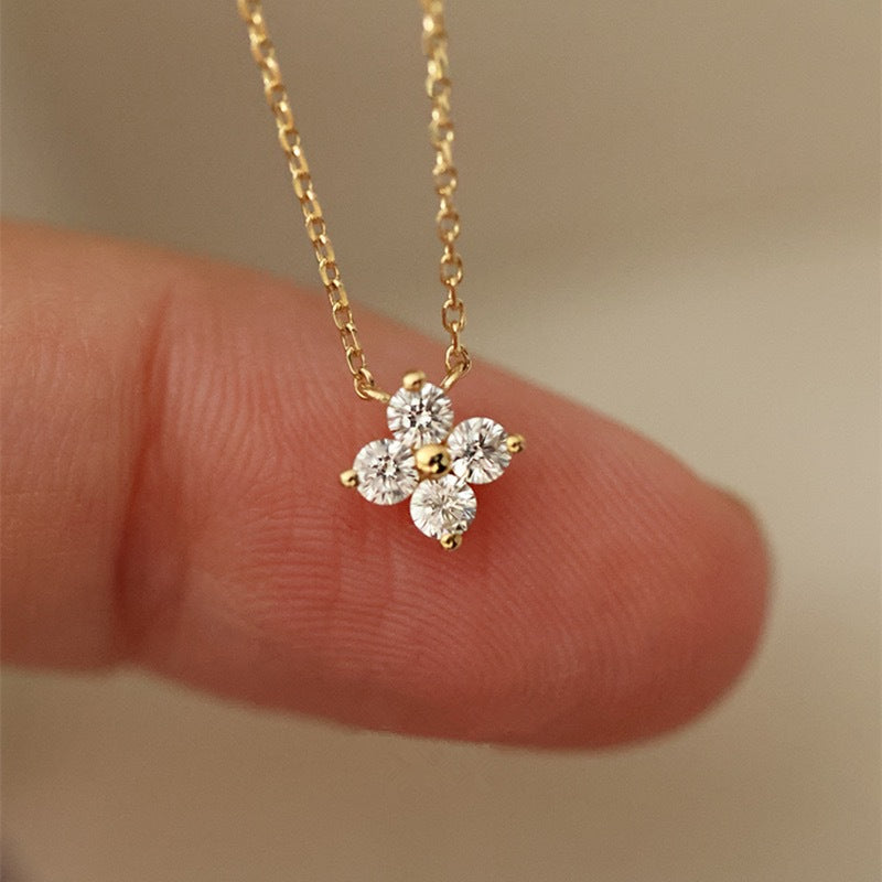 Lucky ~ S925 Silver Plated 14K Gold Four-Leaf Clover Compact Necklace Women's Clavicle Chain Accessible Luxury Niche High-End Design
