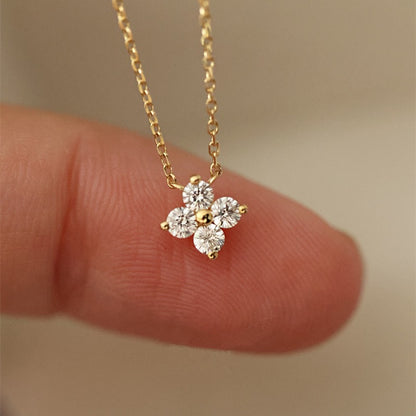 Lucky ~ S925 Silver Plated 14K Gold Four-Leaf Clover Compact Necklace Women's Clavicle Chain Accessible Luxury Niche High-End Design