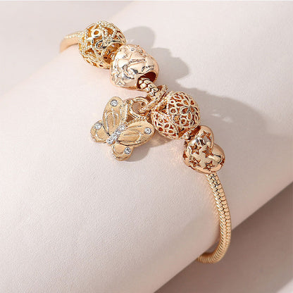 Panjia Bracelet Dora DIY Beaded Cross-border Explosions Adjustable Alloy Heart-shaped Butterfly Diamond Pendant Copper Bracelet