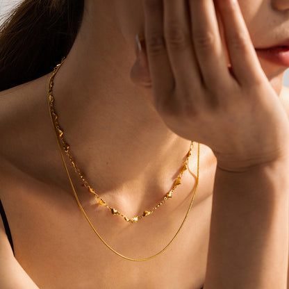 European And American Gold Folded Clavicle Chain Women's Non-fading Personality Simple All-match Temperament Love Double Necklace Jewelry