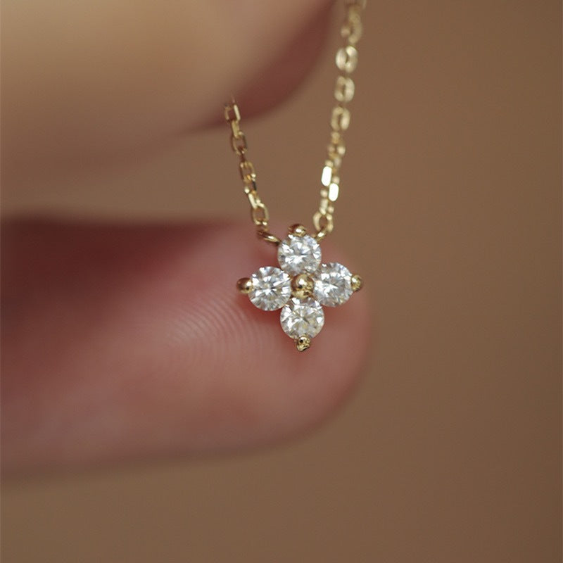 Lucky ~ S925 Silver Plated 14K Gold Four-Leaf Clover Compact Necklace Women's Clavicle Chain Accessible Luxury Niche High-End Design
