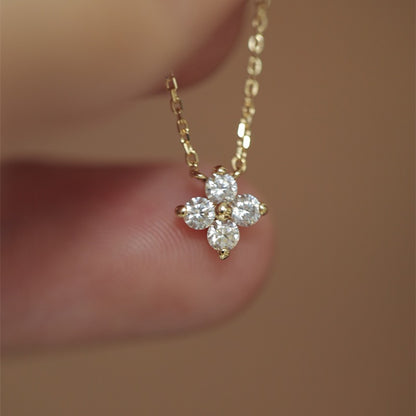 Lucky ~ S925 Silver Plated 14K Gold Four-Leaf Clover Compact Necklace Women's Clavicle Chain Accessible Luxury Niche High-End Design