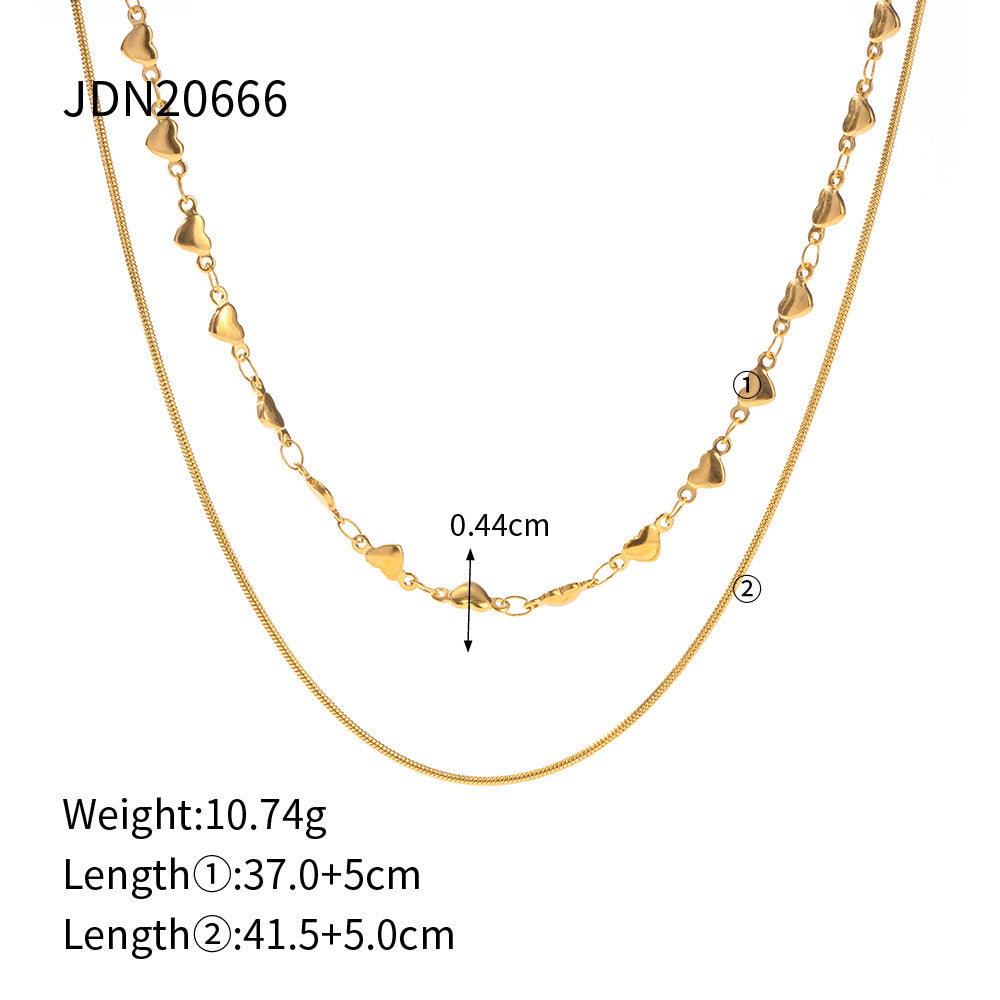 European And American Gold Folded Clavicle Chain Women's Non-fading Personality Simple All-match Temperament Love Double Necklace Jewelry