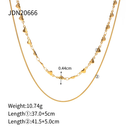 European And American Gold Folded Clavicle Chain Women's Non-fading Personality Simple All-match Temperament Love Double Necklace Jewelry