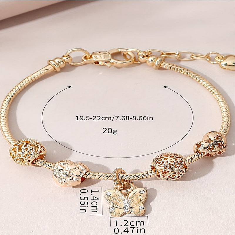 Panjia Bracelet Dora DIY Beaded Cross-border Explosions Adjustable Alloy Heart-shaped Butterfly Diamond Pendant Copper Bracelet