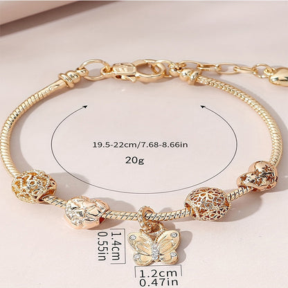 Panjia Bracelet Dora DIY Beaded Cross-border Explosions Adjustable Alloy Heart-shaped Butterfly Diamond Pendant Copper Bracelet