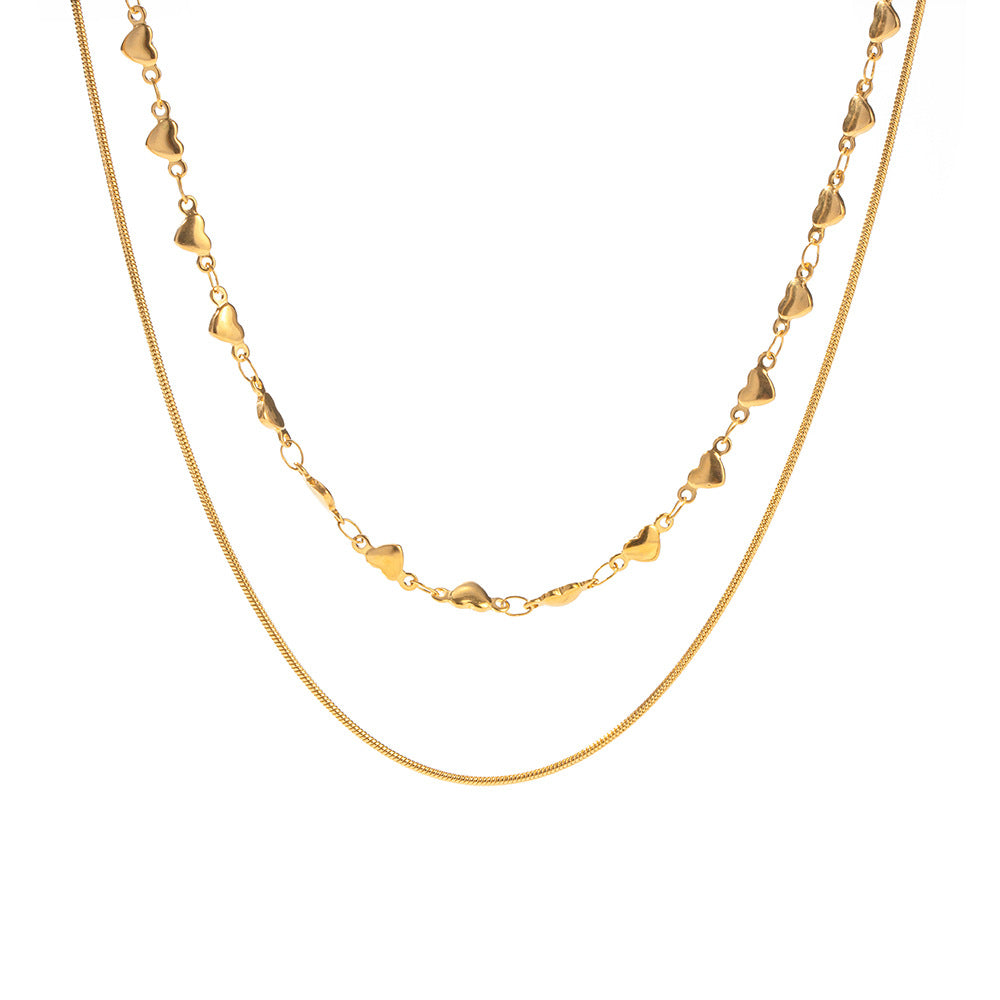 European And American Gold Folded Clavicle Chain Women's Non-fading Personality Simple All-match Temperament Love Double Necklace Jewelry