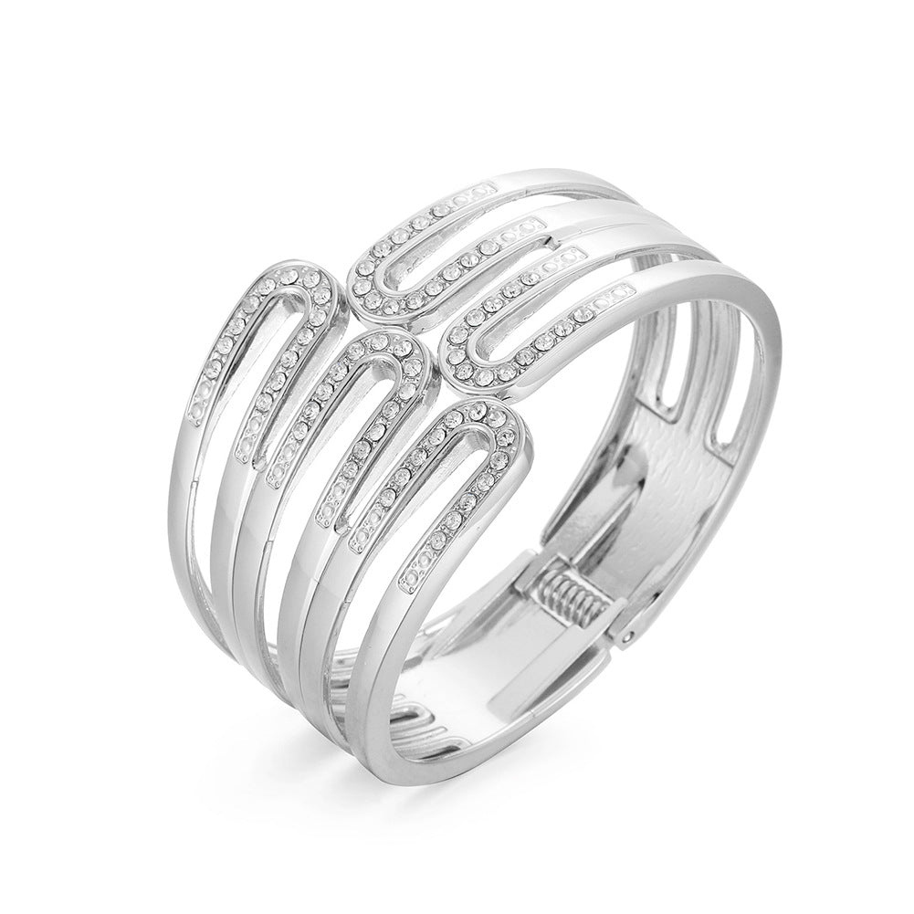 Hollow Bracelet, Asymmetrical Diamond-Encrusted Ring-Shaped Stacked Design Alloy Bracelet, Personalized, Simple Style, High-End Sense For Girls