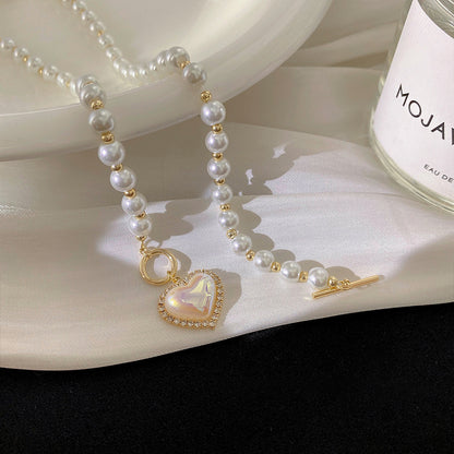 Light Luxury Pearl Love Necklace Women's 2023 New Trendy Niche Design Sense Collarbone Chain Fashionable All-match Neck Chain