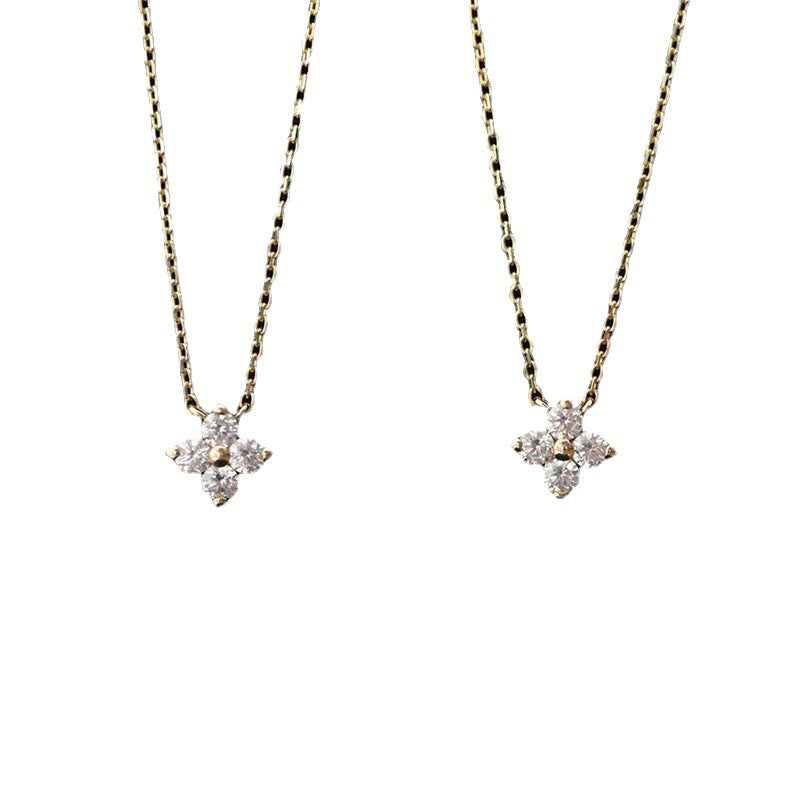 Lucky ~ S925 Silver Plated 14K Gold Four-Leaf Clover Compact Necklace Women's Clavicle Chain Accessible Luxury Niche High-End Design