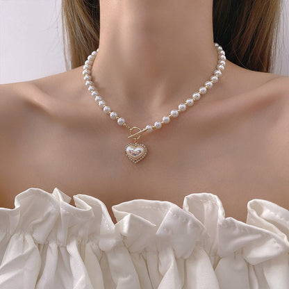 Light Luxury Pearl Love Necklace Women's 2023 New Trendy Niche Design Sense Collarbone Chain Fashionable All-match Neck Chain