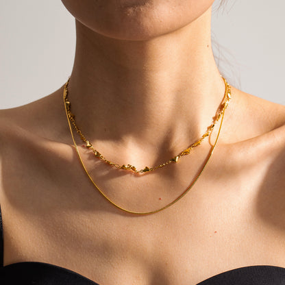 European And American Gold Folded Clavicle Chain Women's Non-fading Personality Simple All-match Temperament Love Double Necklace Jewelry
