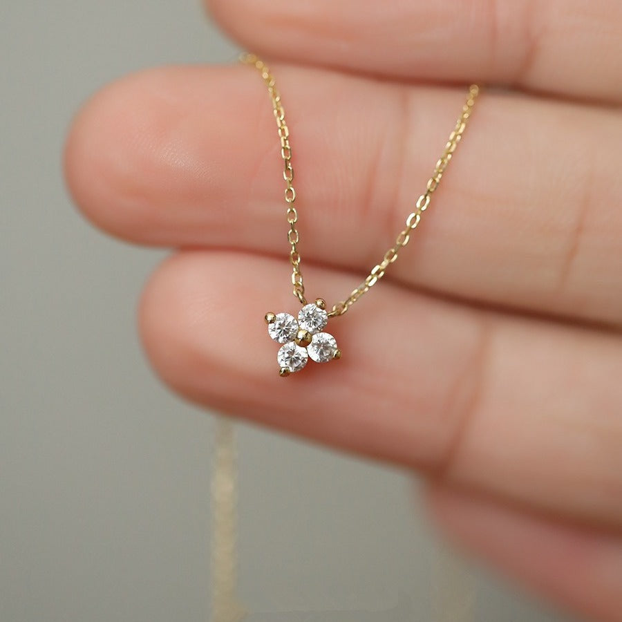 Lucky ~ S925 Silver Plated 14K Gold Four-Leaf Clover Compact Necklace Women's Clavicle Chain Accessible Luxury Niche High-End Design