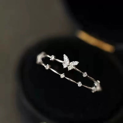 925 Silver-plated Ring Women's Double-layer Design Small Diamond Butterfly Popular Sweet Bracelet Korean Style Fresh Ring New