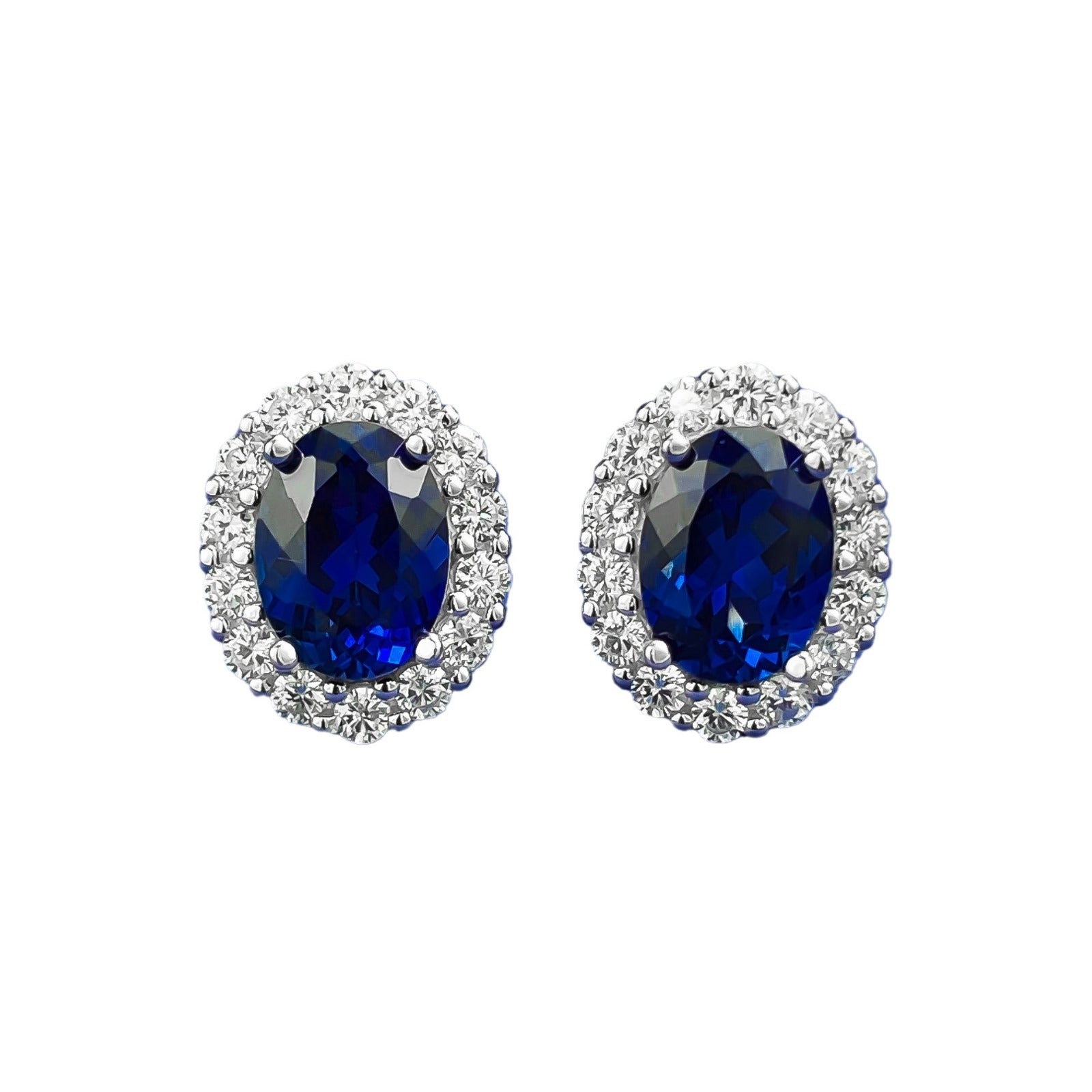 Mu Jing Jewelry S925 Silver Pigeon Blood Red 6*8mm Oval Blue Corundum Earrings Fashion Daily Joker Earrings