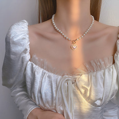 Light Luxury Pearl Love Necklace Women's 2023 New Trendy Niche Design Sense Collarbone Chain Fashionable All-match Neck Chain