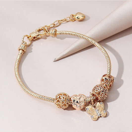 Panjia Bracelet Dora DIY Beaded Cross-border Explosions Adjustable Alloy Heart-shaped Butterfly Diamond Pendant Copper Bracelet