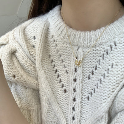 S925 Sterling Butterfly Necklace for Women – Dainty Hollow Pendant with Micro-inlaid Zircon, Minimalist Clavicle Chain, Elegant Jewelry Gift