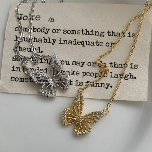 S925 Sterling Butterfly Necklace for Women – Dainty Hollow Pendant with Micro-inlaid Zircon, Minimalist Clavicle Chain, Elegant Jewelry Gift