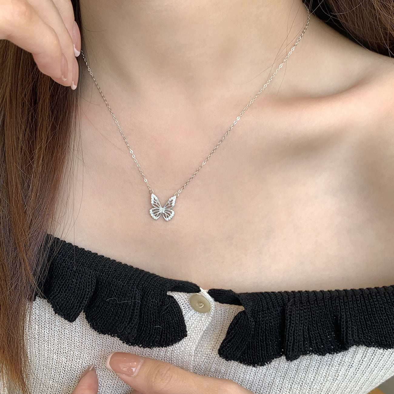 S925 Sterling Butterfly Necklace for Women – Dainty Hollow Pendant with Micro-inlaid Zircon, Minimalist Clavicle Chain, Elegant Jewelry Gift